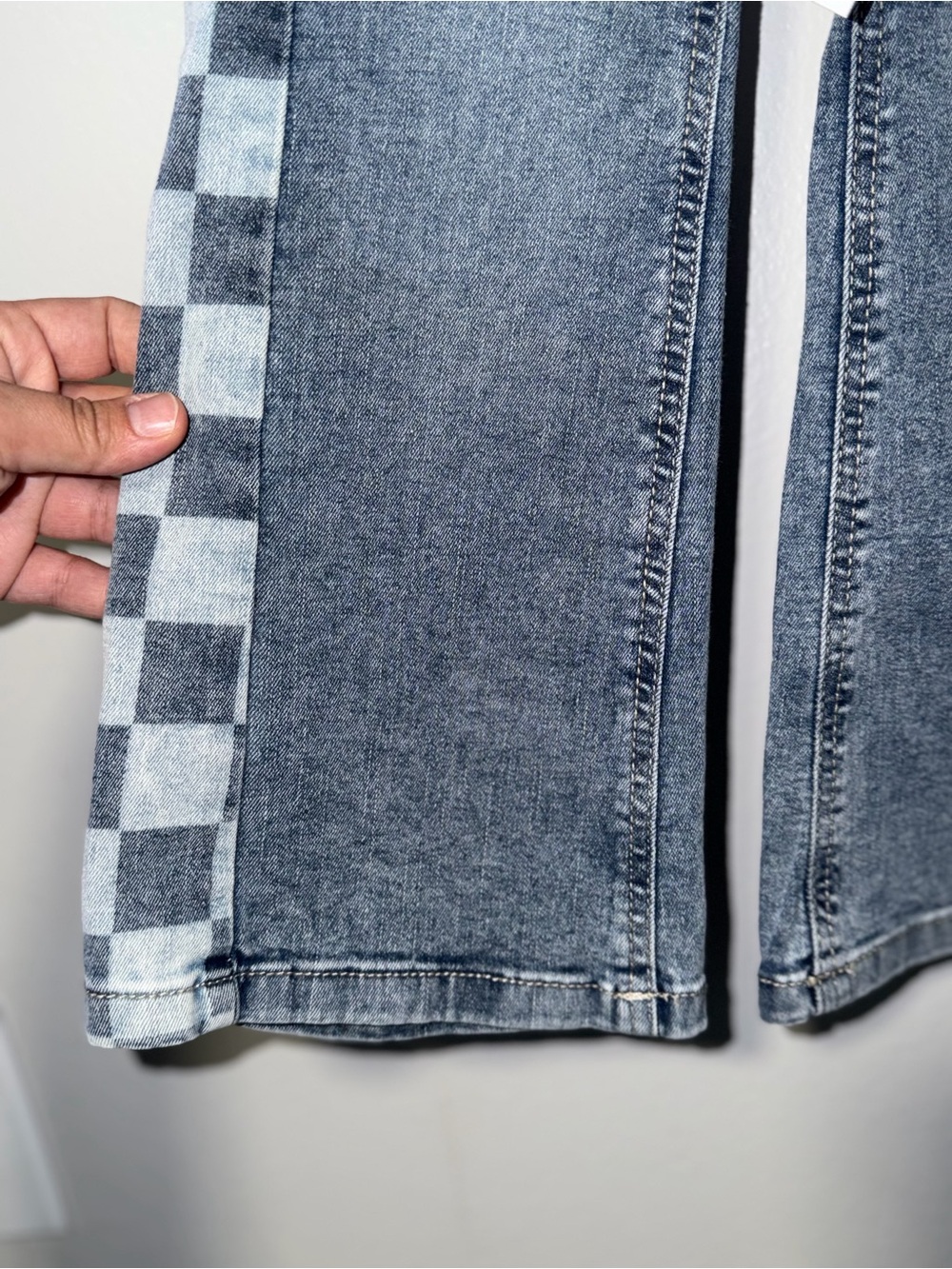 Justice Girls' Gray Checker-Trim Flare Denim Skirt with Blue Scarf Accent - Picture 3 of 6